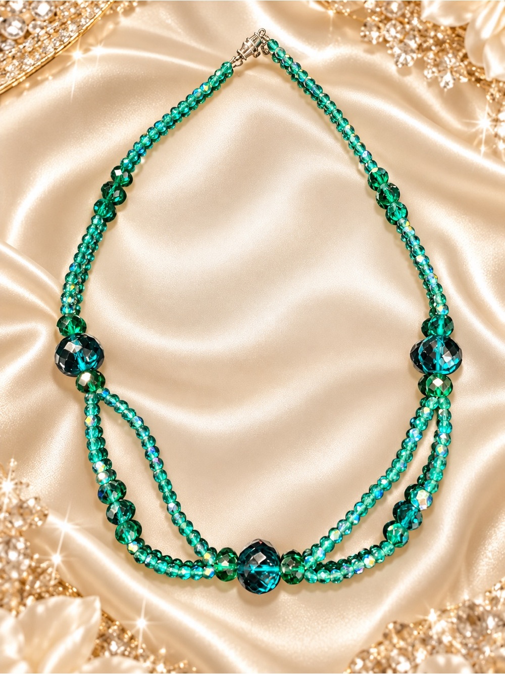 Emerald Green Crystal Beaded Necklace